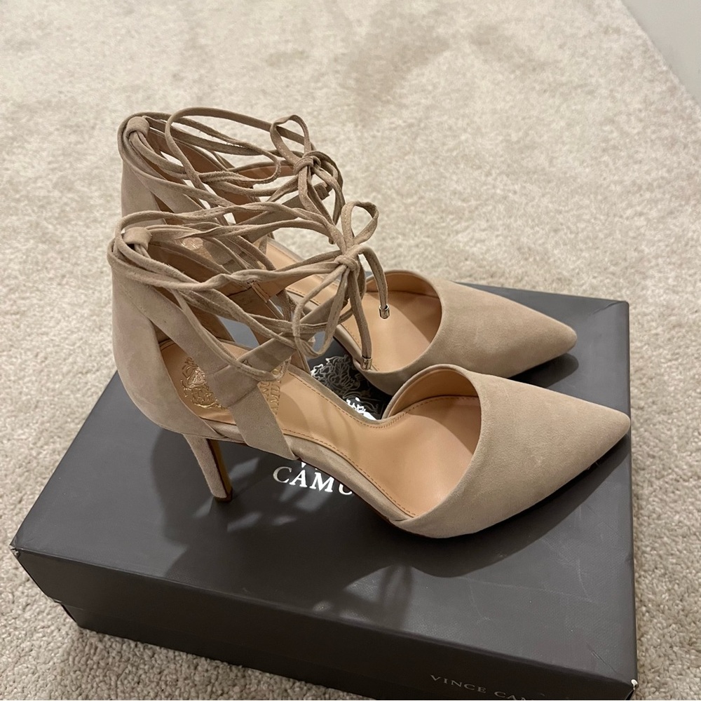 Vince Camuto Beige Lace-Up Heels